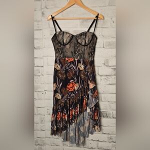 Souk + Sepia Floral Lace Bustier Midi Dress Adjustable Straps NWT